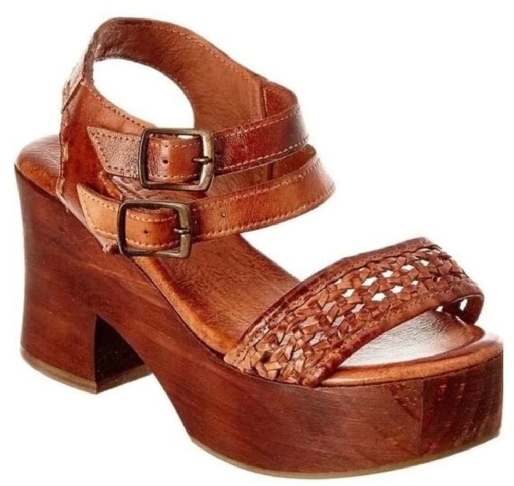 BED|STU Bed Stu cognac brown tan leather wooden chunky heel platform sandals